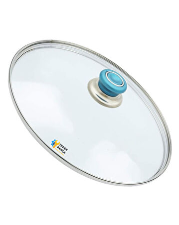 Tencere Sahan Tava Cam Kapağı Kapak 32 cm Turkuaz Tutma Tepesi