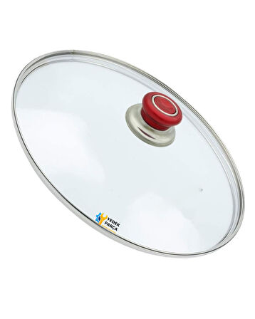 Tencere Sahan Tava Cam Kapağı Kapak 36 cm Kırmızı Tutma Tepesi