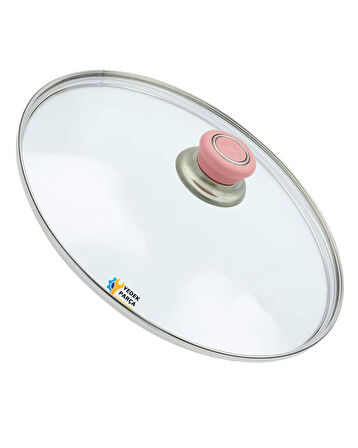 Tencere Sahan Tava Cam Kapağı Kapak 36 cm Pembe Tutma Tepesi