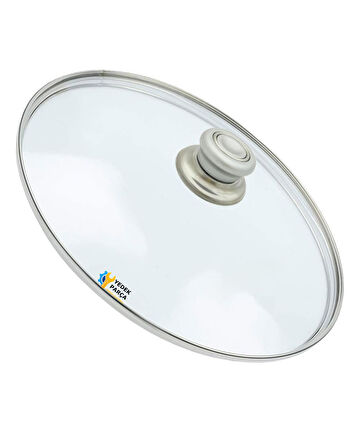 Tencere Sahan Tava Cam Kapağı Kapak 36 cm Gri Tutma Tepesi
