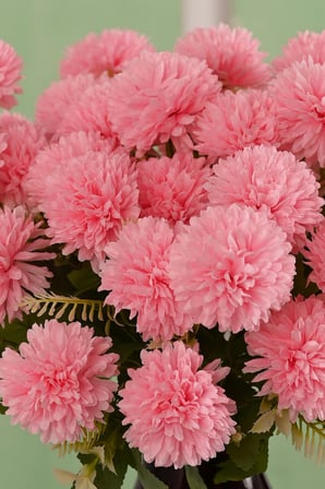 Pembe  Yapay  Krizantem Çiçeği Demeti 9 Dallı   Lüx İpeksi Dokulu 37 cm