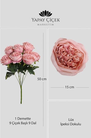 Pembe Yapay Şakayık Demeti 9 Dallı  Lüx İpeksi Dokulu 45 cm