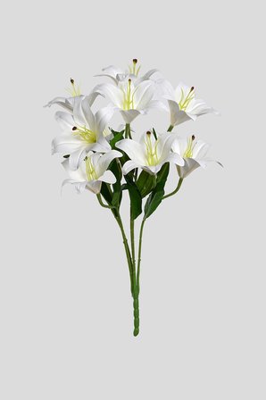 Beyaz Yapay Lilyum Çiçeği 9 Dallı Premium Canlı Islak Dokulu 55 cm