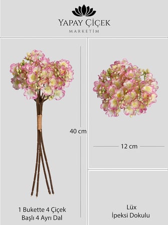 Pembe Yapay Yasemin Çiçeği Buketi 4 Dallı Lüx İpeksi Dokulu 40 cm