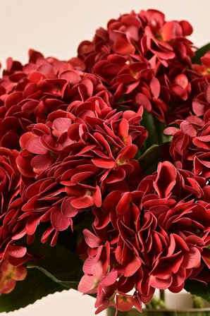 Kırmızı Yapay  Ortanca Çiçeği Tek Dal Premium Canlı Islak Dokulu 68 cm