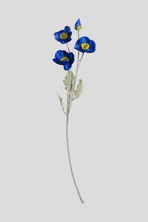 Mavi Yapay Gelincik Çiçeği  4 Dallı Lüx İpeksi Dokulu 60 cm