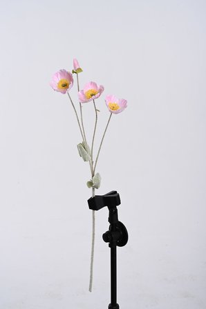 Pembe Yapay Gelincik Çiçeği  4 Dallı Lüx İpeksi Dokulu 60 cm