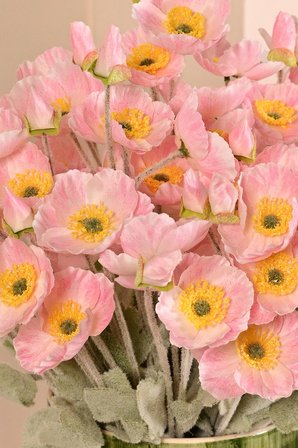 Pembe Yapay Gelincik Çiçeği  4 Dallı Lüx İpeksi Dokulu 60 cm