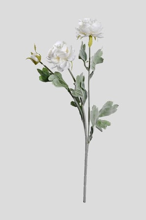 Beyaz Yapay Ranunculus Şakayık Çiçeği  3 Dallı Lüx İpeksi Dokulu 50 cm