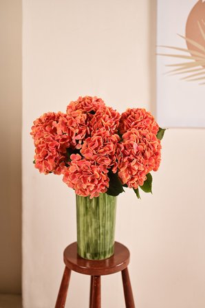 Turuncu Yapay  Ortanca Çiçeği Tek Dal Premium Canlı Islak Dokulu  68 cm