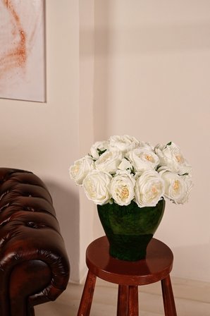 Beyaz Yapay Lüx Şakayık Çiçeği Buketi 6 Dallı Premium Canlı Islak Dokulu 30 cm