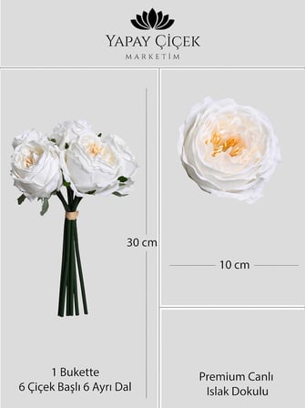 Beyaz Yapay Lüx Şakayık Çiçeği Buketi 6 Dallı Premium Canlı Islak Dokulu 30 cm