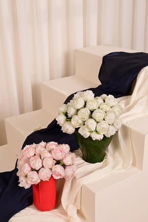 Pembe  Premium Yapay Peony Şakayık Çiçeği  Buketi 7 Dallı Lüx İpeksi Dokulu 25 cm