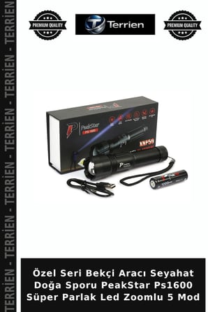 Özel Seri Bekçi Aracı Seyahat Doğa Sporu PeakStar Ps1600 Süper Parlak Led Zoomlu 5 Mod