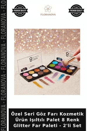 Özel Seri Göz Farı Kozmetik Ürün Işıltılı Palet 8 Renk Glitter Far Paleti - 2'li Set