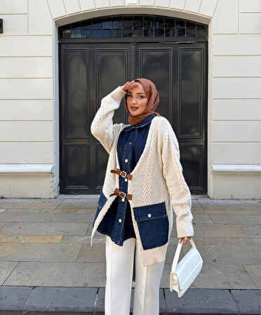 Kot Detaylı Kemerli Hırka