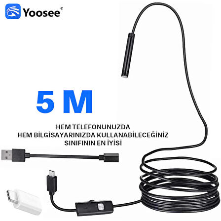 Usb Led ışıklı tel yılan 1080p Full HD endoskop su geçirmez kamera 5MT