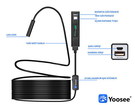 Wifi & Usb Led tel yılan 1080p Full HD endoskop su geçirmez kamera 5 MT