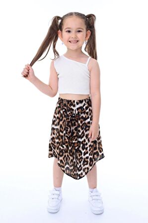 Kız Çocuk Crop-Etek Pantolonlu Takım