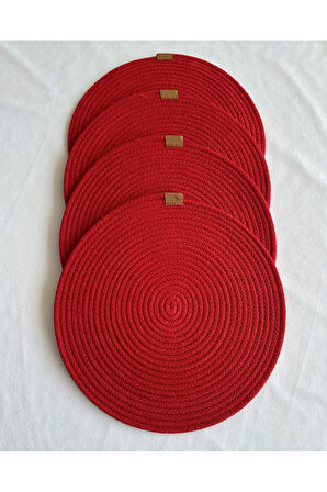 Yuvarlak Amerikan Servis Sofra Altlığı, Masa Dekoru Supla Kırmızı 33cm 4lü