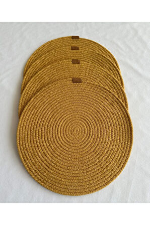 Yuvarlak Amerikan Servis Sofra Altlığı, Masa Dekoru Supla Hardal 33cm 4lü