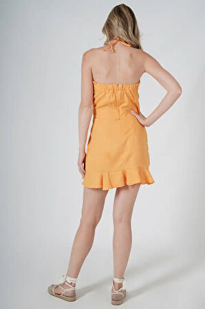 Boyundan Bağlamalı Kadın Mini Elbise