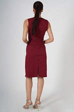 Bordo Renk Kolsuz Düğüm Elbise