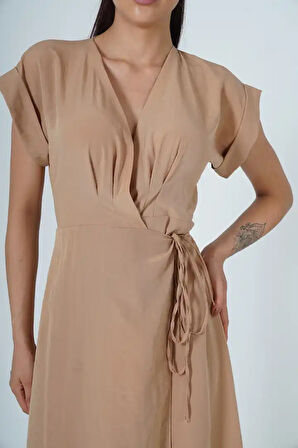 Düşük Omuz Kadın Kruvaze Elbise