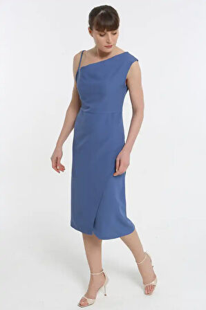 İp Askılı Tek Omuz  Kadın Midi Elbise