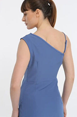 İp Askılı Tek Omuz  Kadın Midi Elbise