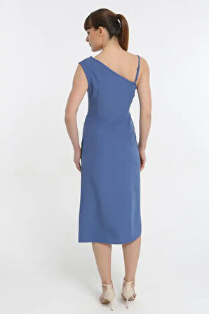 İp Askılı Tek Omuz  Kadın Midi Elbise