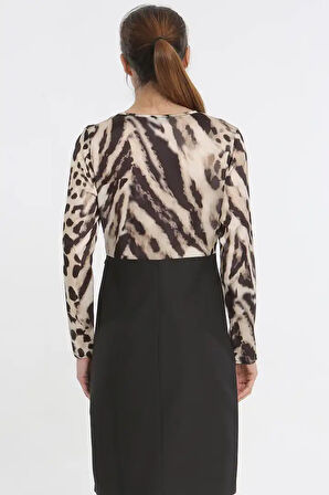 Leopar Gömlekli Kadın Kalem Elbise