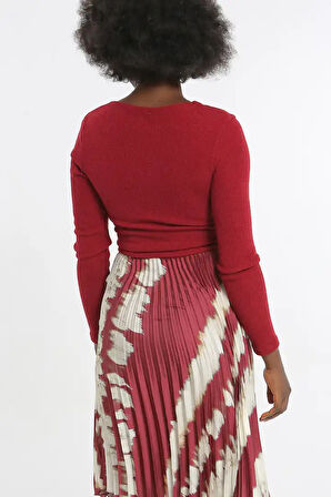 Üstü Triko Altı Desenli Kadın Saten Elbise