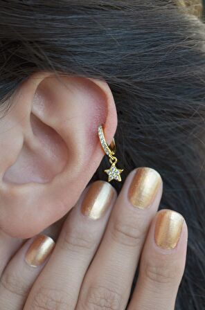 Yıldız Sallantılı Halka Piercing Helix Kıkırdak Lob Gold