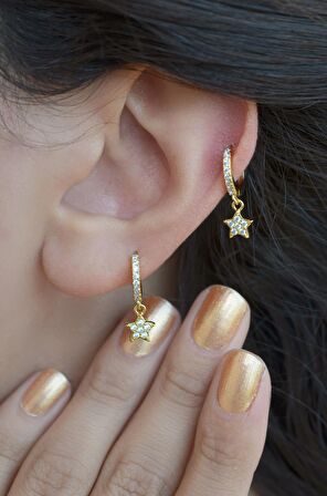 Yıldız Sallantılı Halka Piercing Helix Kıkırdak Lob Gold