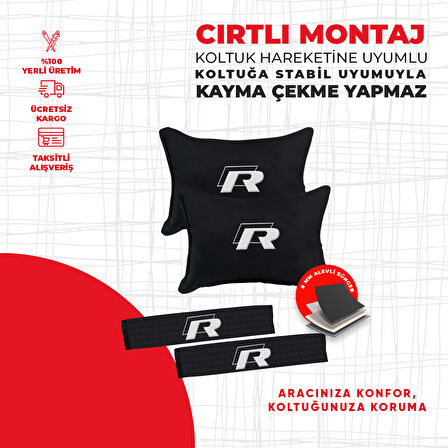 Volkswagen Eski R Logo Nakışlı Yastık Seti