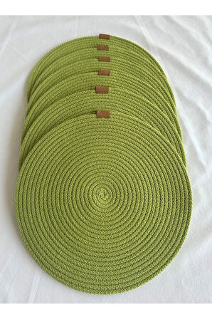 Yuvarlak Amerikan Servis Sofra Altlığı, Masa Dekoru Supla Fıstık Yeşili 33cm 6lı