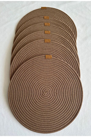 Yuvarlak Amerikan Servis Sofra Altlığı, Masa Dekoru Supla Kahverengi 33cm 6lı