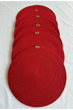 Yuvarlak Amerikan Servis Sofra Altlığı, Masa Dekoru Supla Kırmızı 33cm 6lı