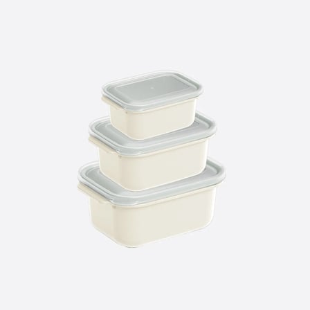 3 Parça Easy Keep Dikdörtgen Set ( 500 x 1000 x 2000 ml ) Dikdörtgen Kapaklı Saklama Kabı 3 Parça Krem Renk Set