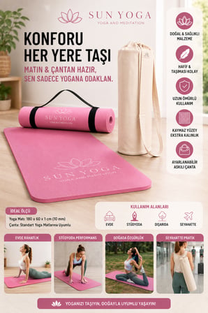 Yoga Seti 10 mm Kaymaz Mat ve %100 Pamuk Çanta
