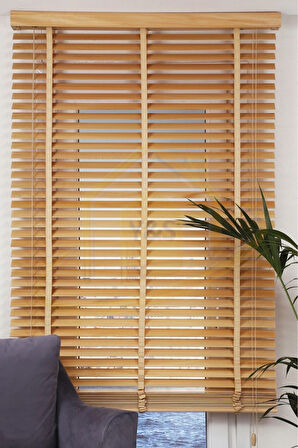 Wooden Blinds %100 Doğal Ahşap Jaluzi Perde 50mm,Alüminyum Kasalı Yüksek Kaliteli - Açık Meşe