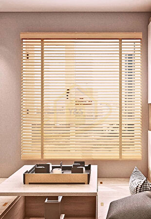 Wooden Blinds %100 Doğal Ahşap Jaluzi Perde 50mm,Alüminyum Kasalı Yüksek Kaliteli - Açık Meşe