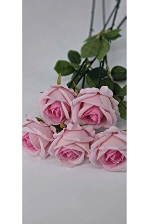 Yapay Kadife Gül 5 Adet Açık Pembe 50 cm VazoDekor Gelin Çiçeği ev Süsü
