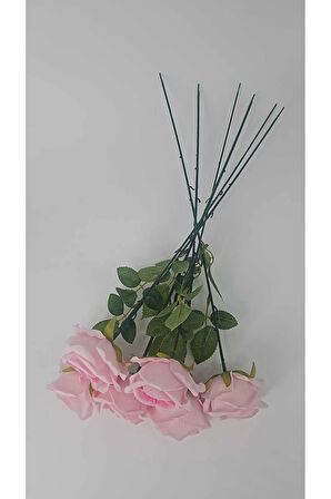 Yapay Kadife Gül 5 Adet Açık Pembe 50 cm VazoDekor Gelin Çiçeği ev Süsü