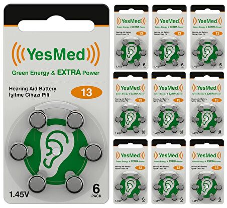 YesMed Extra Power 13 Numara İşitme Cihazı Pili (10 Paket x 6 Adet = 60 Adet Pil)