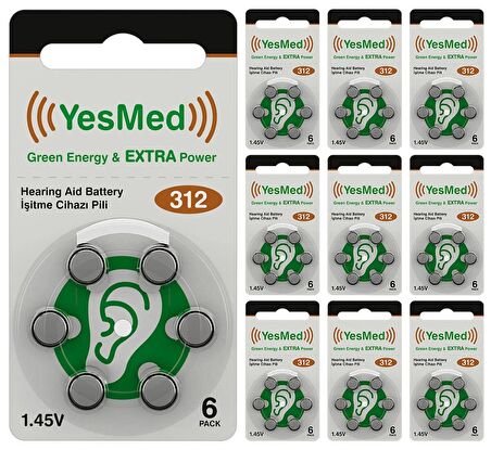 YesMed Extra Power 312 Numara İşitme Cihazı Pili (10 Paket x 6 Adet = 60 Adet Pil)