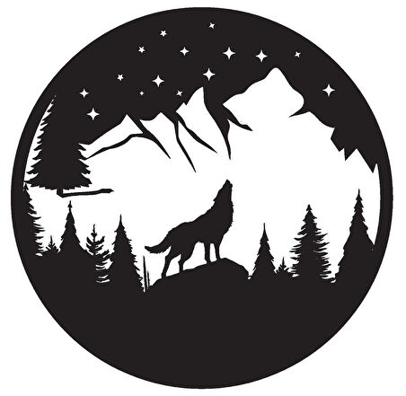 Gece Bozkurt Ve Dağlar Duvar Dekor Sticker 40 x 40 cm
