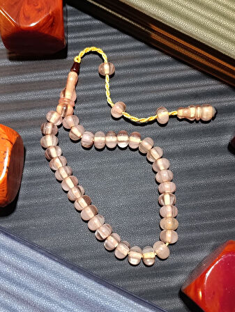 Çubuk Kehribar Tesbih – Açık Pembe-Beyaz Tekerlek Kesim