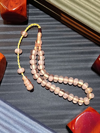 Çubuk Kehribar Tesbih – Açık Pembe-Beyaz Tekerlek Kesim